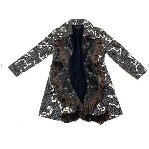 Simon Chang retro fringe statement boho chic coat size 16